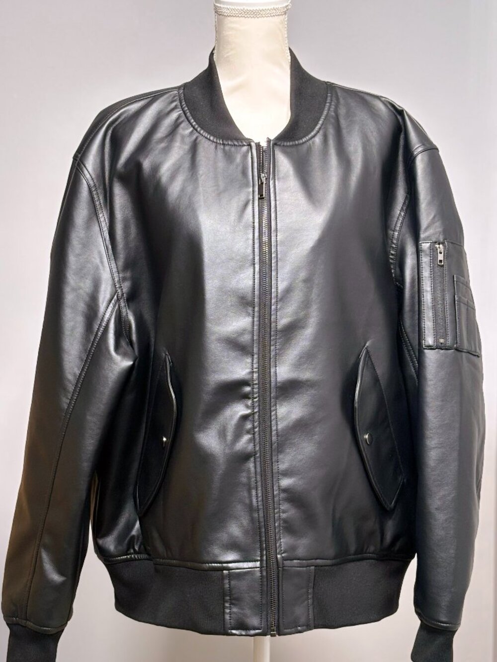 NWT Slate & Stone City Collection Faux Leather Bomber Jacket Black XXL